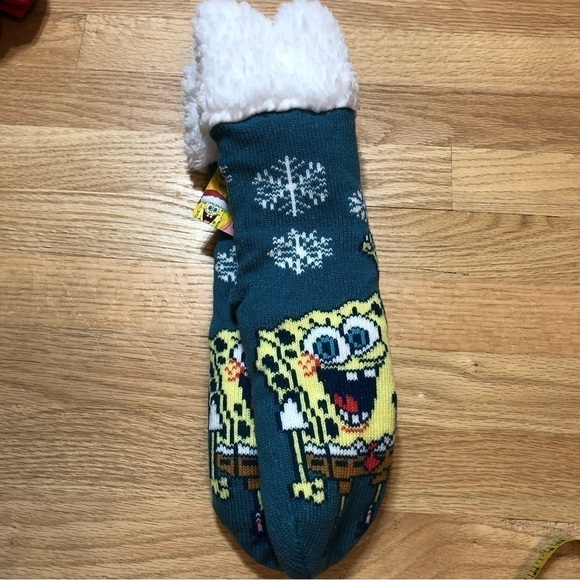 SpongeBob Square Pants Slipper Socks NEW Sz 4-10 Blue Christmas Patrick - Picture 1 of 3